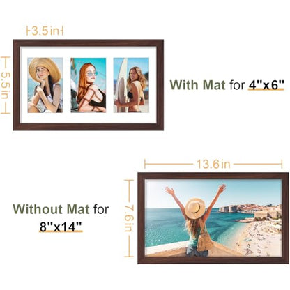 Vittanly 8x14 Collage Picture Frame, Displays 3Pcs 4x6 Pictures, Brown - color: Brown, size: 8x14