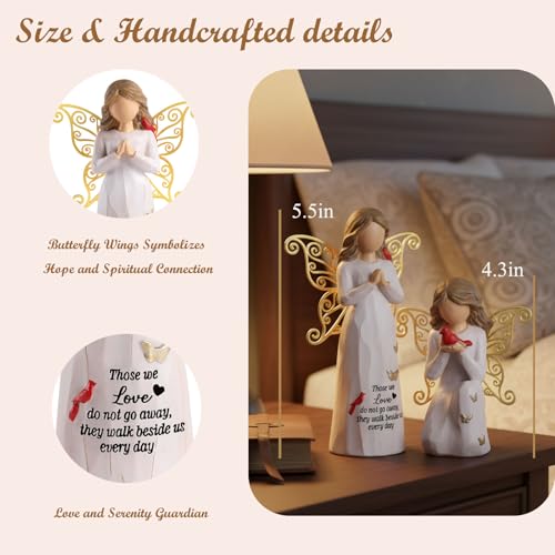 NAN ZAI NAN FANG Cardinal Gifts for Women - 2-Piece Set Angel Figurines | Sympathy Gifts for Loss of Loved One,Mother,Father，Husband-Memorial Cardinal Decor for Home-Resin Sculpted Statue - style: Set