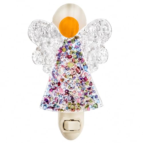 J Devlin Glass Art Fused Glass Angel Night Light with Switch | Handcrafted fused glass Inspirational angel design Soft ambient glow Plug-in with switch Meaningful faith gift