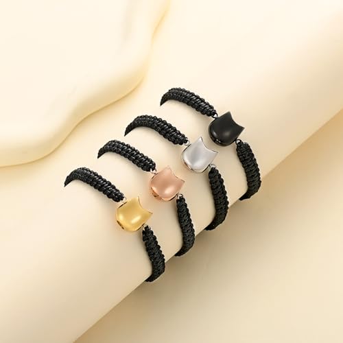 Oinsi Cat Urn Bracelet Cremation Jewelry for Pets Ashes Keepsake Handmade Braided Rope Adjustable Bangle Stainless Steel Urn Bangle Memorial Jewelry - color: C-Black