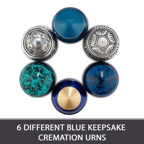 Small Urns for Human Ashes Adult Male or Female - Mini Urns - Cremation Keepsakes with Velvet Box - Memorial Urn and Ash Storage (Blue, 6 Count (Pack of 1))