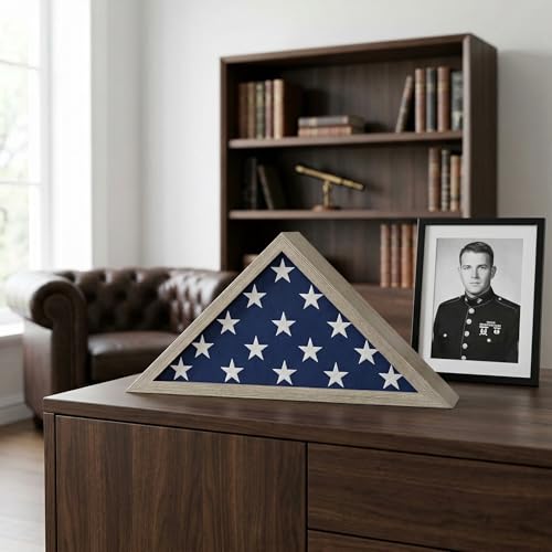Americanflat Large Flag Display Case for Folded 5x9.5' Burial Flags - Engineered Wood Display Box for Wall or Tabletop - Silhouette Collection - Driftwood - color: Driftwood, style: 5x9.5 Burial Flag