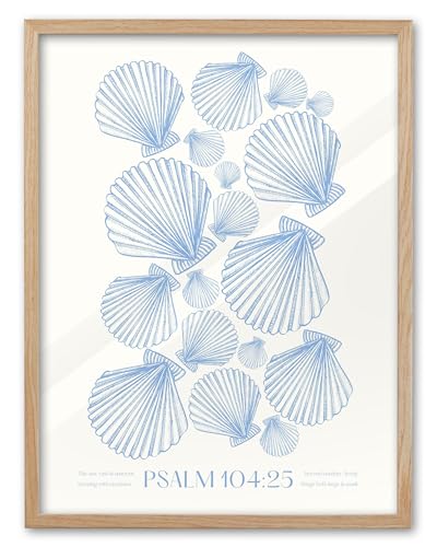 EcoHest 16x20 in Psalm 104:25 Coastal Seashell Framed Christian Wall Art - color: Framed Scripture, size: 20"L x 16"W