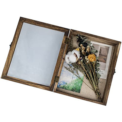 GraduatePro Shadow Box Frame 8x10 Display Case with Linen Back, Real Glass Window Door with Hinge, Picture Frame Wedding Bouquet Memorabilia Medals Photos Memory Box for Keepsakes, Carbonized Black | Hinged Front Open Door with Tempered Glass, Linen Back