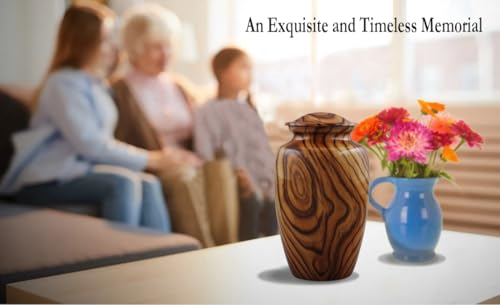 Walnut Grain Print Cremation Urn – Full Size Metal Urn with Teak Wood Finish – Adult Memorial Urn for Human Ashes up to 200 lbs – Funeral Urn for Men and Women with Velvet Bag (Large)