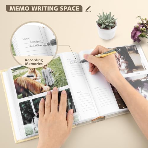 Photo Album Hold 200 4x6 Photos with Memo Writing Space (Beige&Light Grey) - color: Beige & Light Grey