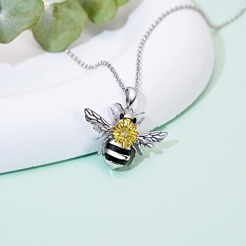 PELOVNY Urn Necklace for Ashes 925 Sterling Silver Butterfly Dragonfly Bee Phoenix Hummingbird Urn Necklaces Animal Crystal Cremation Jewelry for Ashes Cat Dog Pet Memorial Gifts - color: 16-Bee Urn A
