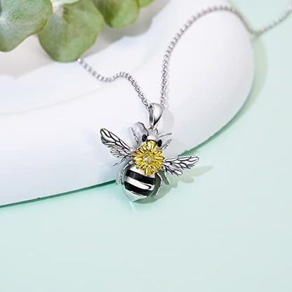 PELOVNY Urn Necklace for Ashes 925 Sterling Silver Butterfly Dragonfly Bee Phoenix Hummingbird Urn Necklaces Animal Crystal Cremation Jewelry for Ashes Cat Dog Pet Memorial Gifts - color: 16-Bee Urn A