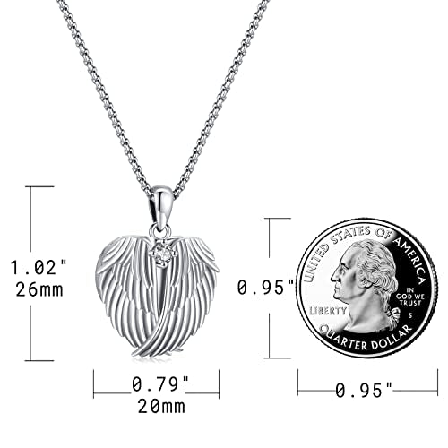 Picture Locket Necklace for Women Men Rose 14K Real Gold 925 Sterling Silver Jewelry Heart Locket Necklace that Holds Pictures Tree of Life Viking Wolf Celtic Knot St Christopher St Michael Pendant - color: G-Heart Wing Photo Locket Necklaces
