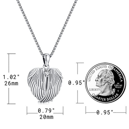 Picture Locket Necklace for Women Men Rose 14K Real Gold 925 Sterling Silver Jewelry Heart Locket Necklace that Holds Pictures Tree of Life Viking Wolf Celtic Knot St Christopher St Michael Pendant - color: G-Heart Wing Photo Locket Necklaces