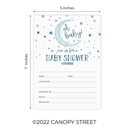 Canopy Street Starry Delight Baby Shower Invites / 25 Invitation Cards With White Envelopes / 5" x 7" Flat Twinkle Star Invitations/Fill In Gender Neutral Baby Party Cards/Made In The USA - color: Starry Delight