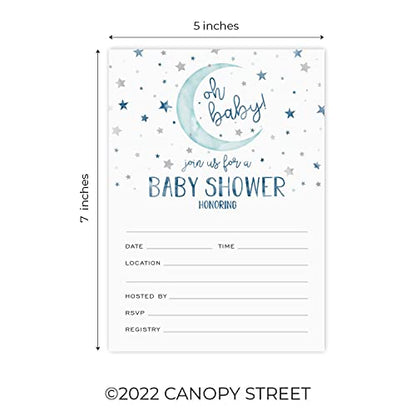 Canopy Street Starry Delight Baby Shower Invites / 25 Invitation Cards With White Envelopes / 5" x 7" Flat Twinkle Star Invitations/Fill In Gender Neutral Baby Party Cards/Made In The USA - color: Starry Delight