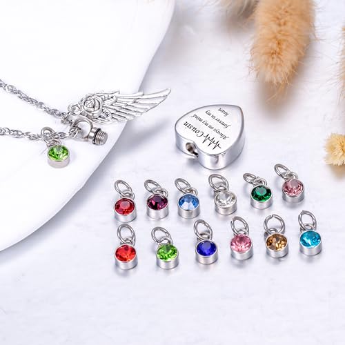 Gredstar Heart Urn Necklace for Ashes, ECG Memorial Pendant | Heartbeat Line, Angel Wing, 12 Birthstones, Stainless Steel, Screw Closure, Funnel & Box Included - style: Cousin