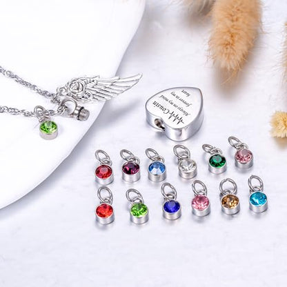 Gredstar Heart Urn Necklace for Ashes, ECG Memorial Pendant | Heartbeat Line, Angel Wing, 12 Birthstones, Stainless Steel, Screw Closure, Funnel & Box Included - style: Cousin
