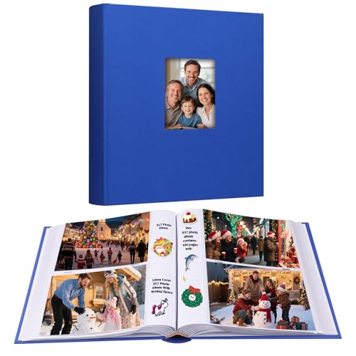 Aevdor 5x7 Photo Album, 240 Photos, Writing Space, Linen Cover, Blue - color: Blue