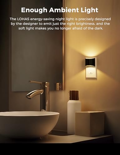 L LOHAS LED Night Lights Plug into Wall 2 Pack, Dusk to Dawn Nightlight | Plug in Night Light with Brightness Adjustable, 3000K Soft White - color: Black