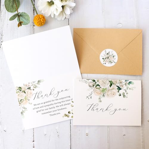 50 Funeral Thank You Cards with Envelopes, Floral Design 4×6 In | Bereavement Cards Bulk, Sympathy Cards for Funeral, Family Friends Loved Ones, Celebration of Life