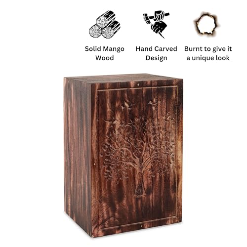 Hashcart Tree of Life Wooden Cremation Urn, Human Ashes 110 Lbs | Solid Wood, Handcarved, Adult Male Female, Mom Dad, Sympathy Gift, Burial Display