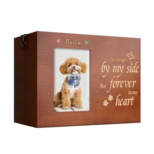Pet Urns for Dogs or Cats Ashes with Photo Frame, Wooden Memory Box for Keepsakes with Black Flannel as Lining, Pet Memorial Gifts for Dogs (Brown Medium) - color: Brown, size: Medium