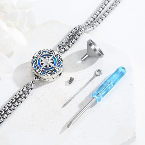TUGHRA Ashes Bracelet for Women Urn Bracelet for Ashes 925 Sterling Silver Cremation Jewelry Memorial Gifts Keepsake Bracelet - style: Ashes Bracelet-coin-compass-blue opal