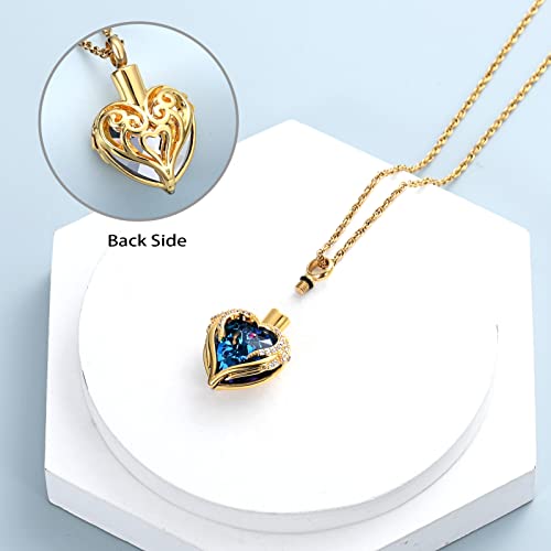 shajwo Angel Wing Heart Urn Necklace for Ashes - color: Gold-Blue