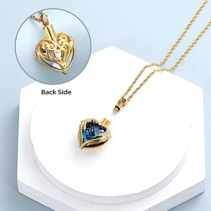 shajwo Angel Wing Heart Urn Necklace for Ashes - color: Gold-Blue