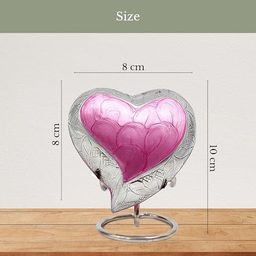 NORSE'S TRADECRAFT Heart Mini Urn for Ashes Adult Male, Female, 3 cu in | Memorial Gifts with Velvet Box & Stand, Handcrafted Cremation Urns for Human Ashes, Pets, Pink Heart with Floral Border