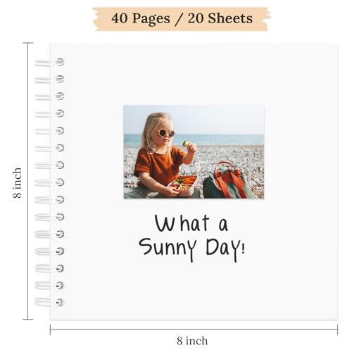 Scrapbook Photo Album 8"x8" 20 Sheets 40 Pages Hardcover Kraft Paper White - color: White, size: 8"x8" 20 Sheets