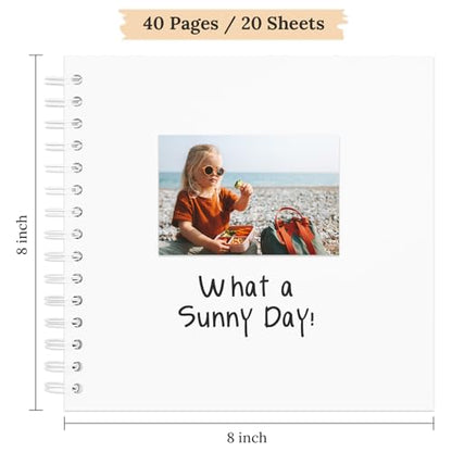 Scrapbook Photo Album 8"x8" 20 Sheets 40 Pages Hardcover Kraft Paper White - color: White, size: 8"x8" 20 Sheets
