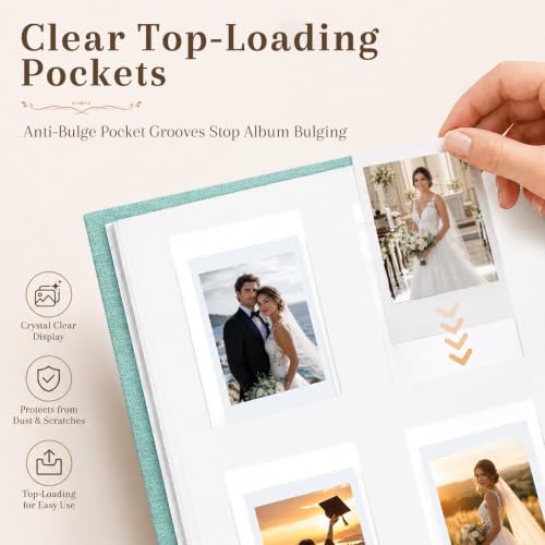 Ruibytree 128 Pockets Instant Mini Photo Album for 2x3 Pictures, Green | Writing Space, Premium Linen Hardcover, Flat-Fit Pockets, Wedding Guest Book for Polaroid 2x3 Photos, Graduation Keepsakes - color: Green