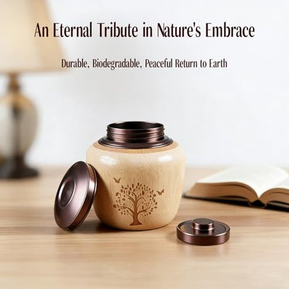 2pcs Cremation Urns for Human Ashes, Urn for Ashes Adult Male with Tree of Life, Bamboo Small Urns for Human Ashes, Memorial Funeral Urn for Men Women Dad Mom,Up to 30 cu in (Small) - size: Small