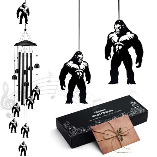 Bigfoot Wind Chimes for Outside/Indoors, Bigfoot Gifts for Women Mom Grandma, Aluminum Tubes Windchimes S Hook, 37" Wind Chime Hanging Decor for Home Patio Garden Porch Yard (Black-Bigfoot) - color: Black-bigfoot