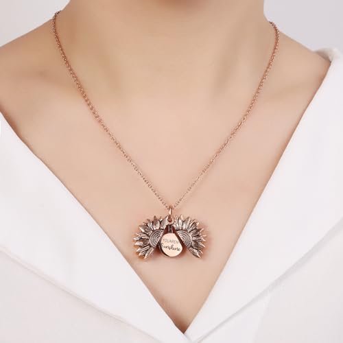 Sunflower Cremation Urn Jewelry For women - color: Rose Gold