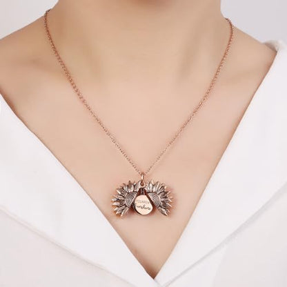 Sunflower Cremation Urn Jewelry For women - color: Rose Gold
