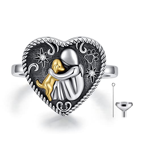 AOBOCO Sterling Silver Dog Urn Ring for Ashes, Dog Memorial Keepsake Cremation Jewelry Gifts for Dog Lovers Women - style: Silver Oxide