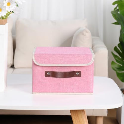 ANMINY Fabric Storage Box Bins with Lids, Pink, 10"x8"x7" - color: Pink, size: Small (Pack of 1)