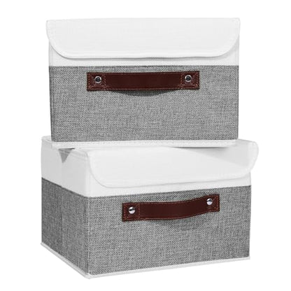 ANMINY Fabric Storage Box Bins with Lids, Gray White, 10"x8"x7", 2 Pack - color: Gray White, size: Small (Pack of 2)