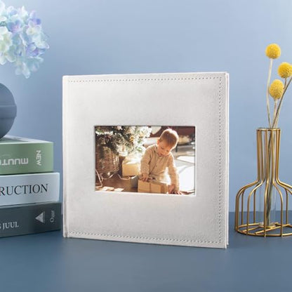 Photo Album Hold 200 4x6 Photos with Front Window for DIY (Cream) | Memo Writing Space,Suede Faux Leather Picture Albums, Picture Book 200 Pockets Fits 4x6 Photo, Travel Wedding Memories - color: Cream