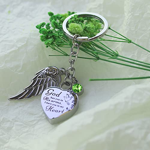 Heart Urn Necklace for Ashes Cremation Jewelry Urn Keychain for Ashes with Birthstone Cremation Keychain - color: August