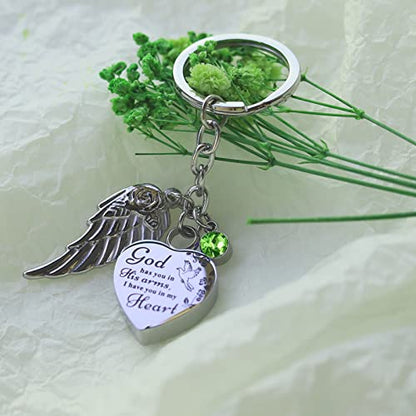 Heart Urn Necklace for Ashes Cremation Jewelry Urn Keychain for Ashes with Birthstone Cremation Keychain - color: August