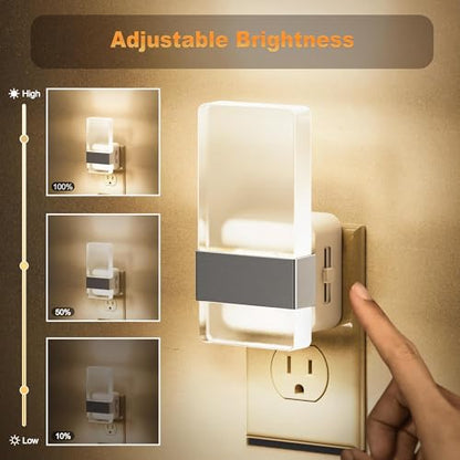 JandCase Night Lights Plug into Wall, Dusk to Dawn Sensor - color: Silver-3000K, size: 2 Pack