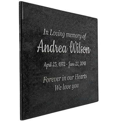 Customizable In Loving Memory Granite Garden Stone (15 x 12 x 0.4") | Laser Engraved, Indoor & Outdoor Use, Personalized Text, Black Granite, Memorial Plaque - size: 15 x 12 x 0.4"