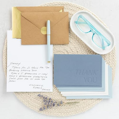 ZICOTO Beautiful Thank You Cards Set of 30 With Envelopes and Stickers | Elegant Blank Cards for Personalized Notes - Bulk Stationary Set for All Occasions Incl. Weddings, Business & Baby Showers - color: Blue