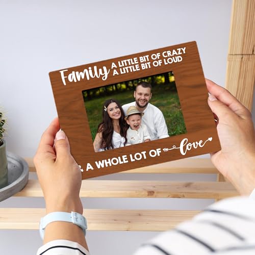 Rustic Family Picture Frame - Family A Little Bit of Crazy A Little Bit of Loud - Wooden Picture Frame Fits 4x6 inches Photo - Farmhouse Birthday Gift For Grandparents Parents-A02 - color: Family