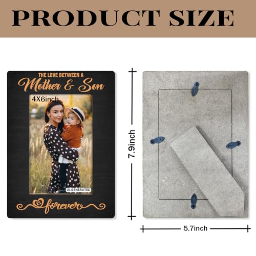 Mother Gift from Son, The Love Between A Mother & Son is Forever Photo Frame, Holds 4 x 6 Inch Photos, Farmhouse Wooden Picture Frames Gifts, Mother's Day Gifts C1 - color: BlackC