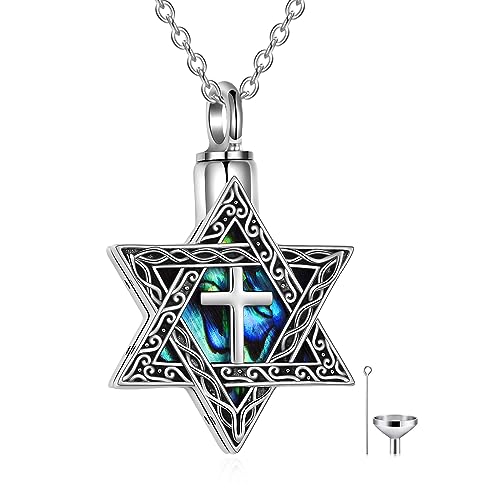 CRMAD Hummingbird/turtle/heart/dragonfly/bee/moon/tree of life Urn Necklace for Ashes Sterling Silver Jewelry for Women Memory Necklace - style: star of David