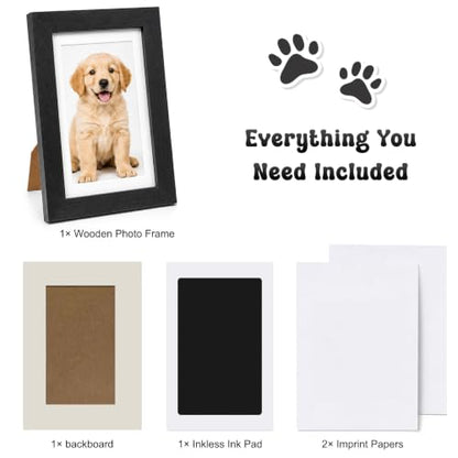 Pet Photo and Paw Print Frame Kit, Black Wood for Dogs and Cats