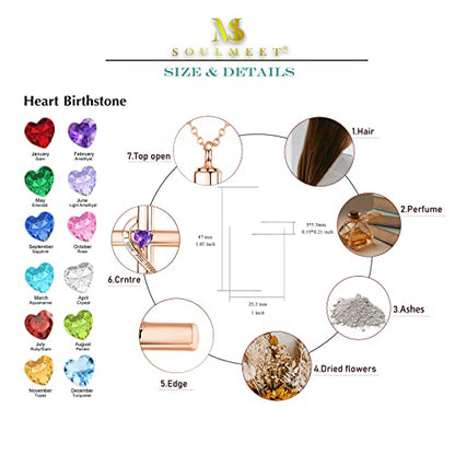 SOULMEET Personalize Solid 10k 14k 18k Real Gold Birthstone Cross Locket for Ashes, Simulated Gemstone Cross Urn Necklaces with Gold Chain Keepsake Cremation Jewelry - style: B-Custom Rose Gold February