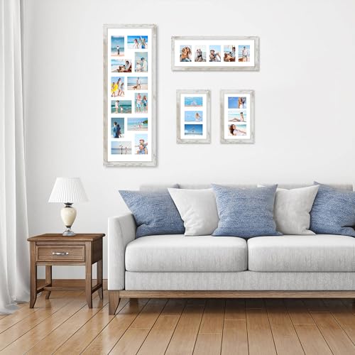 Hongkee 12x36 Picture Frame Set of 2, Collage Twelve 4x6 with Mat, Glass - color: Distressed White, size: 12x36 in matted to 12-4x6