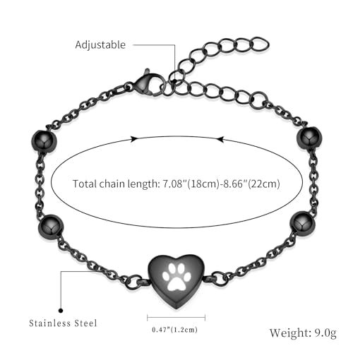 shajwo Pet Cremation Jewelry Paw Print Heart Urn Bracelet for Ashes - color: Black